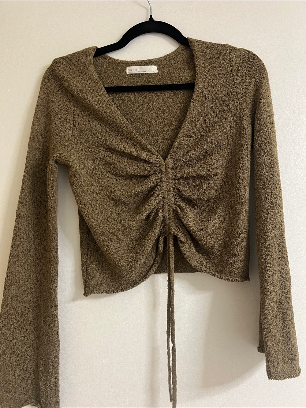 OAK + FORT Olive Drawstring Textured Knit Top